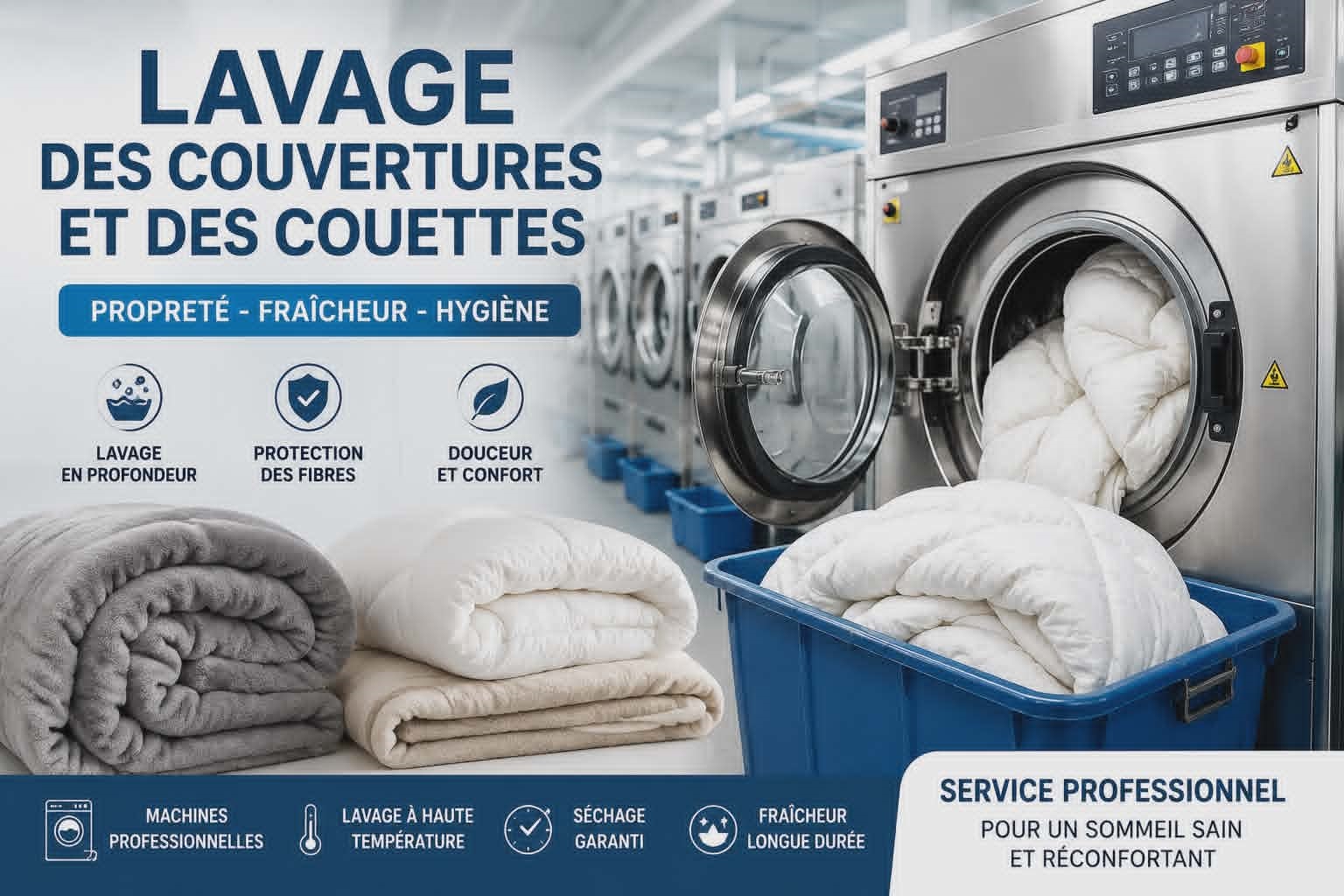 Confiez vos linges aux professionnels avec un nettoyage de couettes ou couvertures chez pressing La Perfection !  